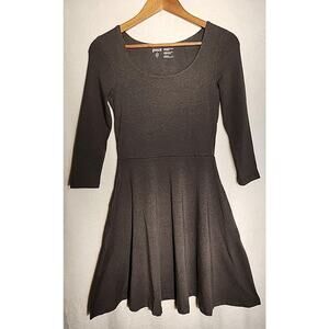Pact Organic Cotton 3/4 Sleeve Flare Midi Dress Charcoal With Pockets XS New